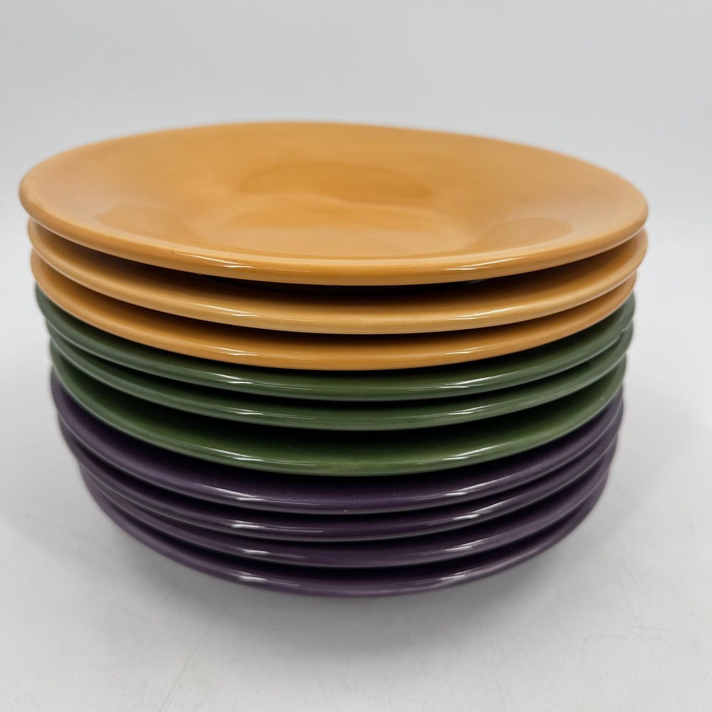 Set of 7 Ceramic Soup Bowls Plates‎ Orange Green Purple